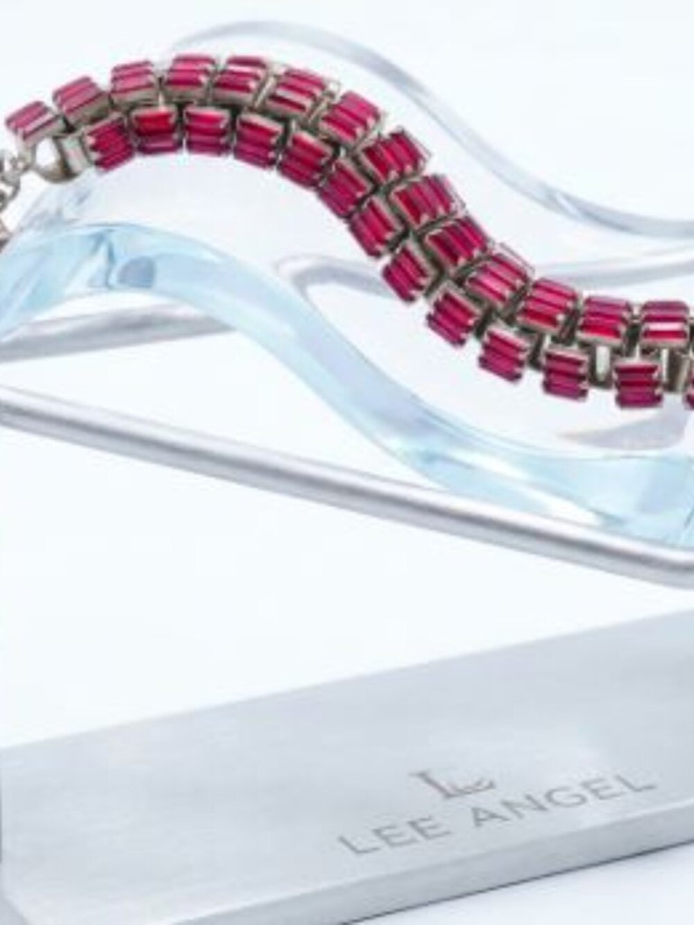 Lee Angel Crystal baguette Brass Box Link Statement Bracelet NWT $240.00 Red